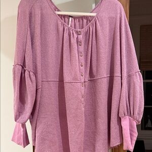 Free People Lilac Pink Button-Front Peasant Blouse size Small